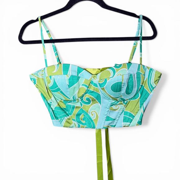 Green & Blue Patterned Corset Crop Top S - Picture 3 of 3